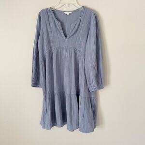 Lucky Brand Size XS Blue 7/8 Sleeve Blue Boho Tiered Dress Prairie NEW NWT